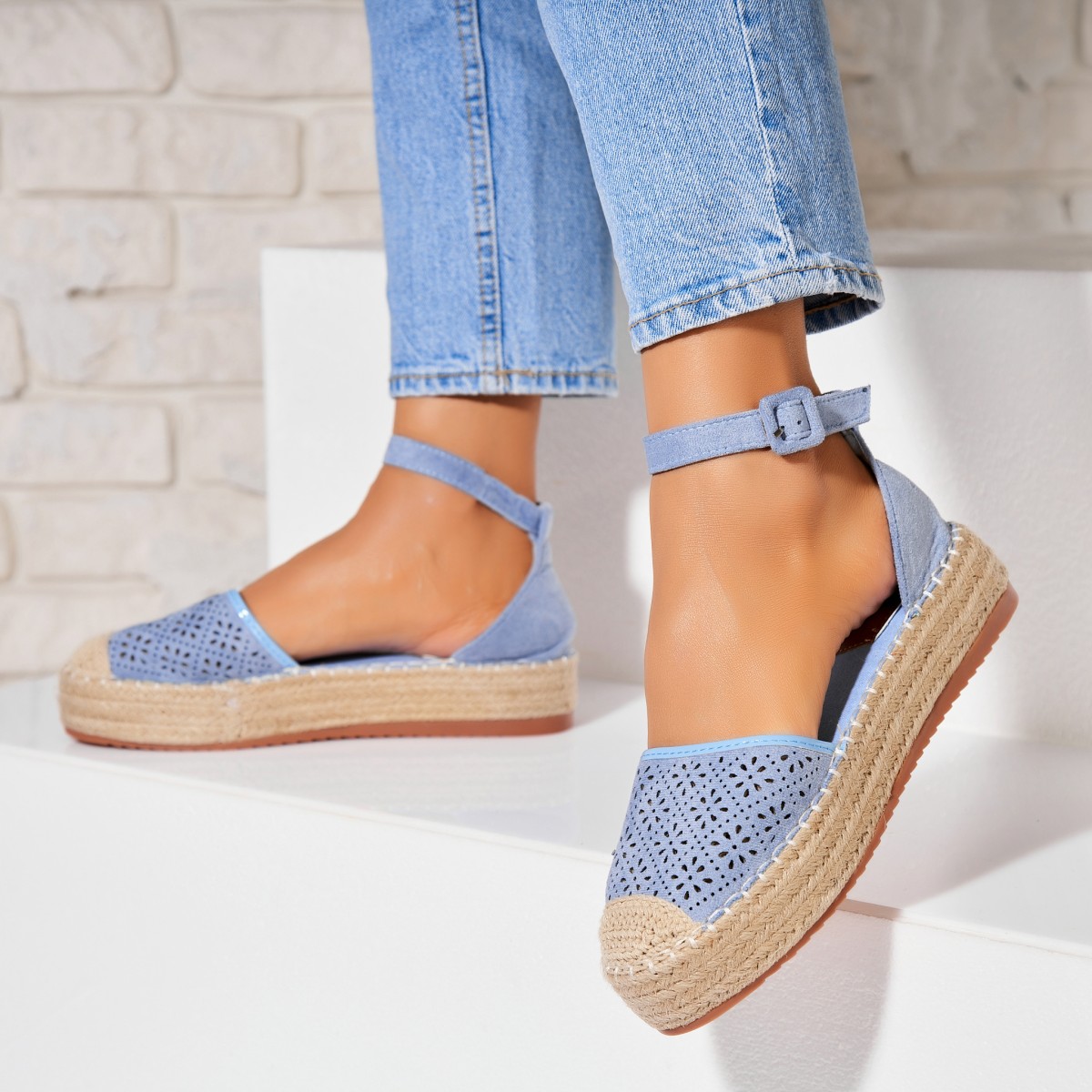 Poze Espadrile dama Albastre din Piele Ecologica Intoarsa Eastyn