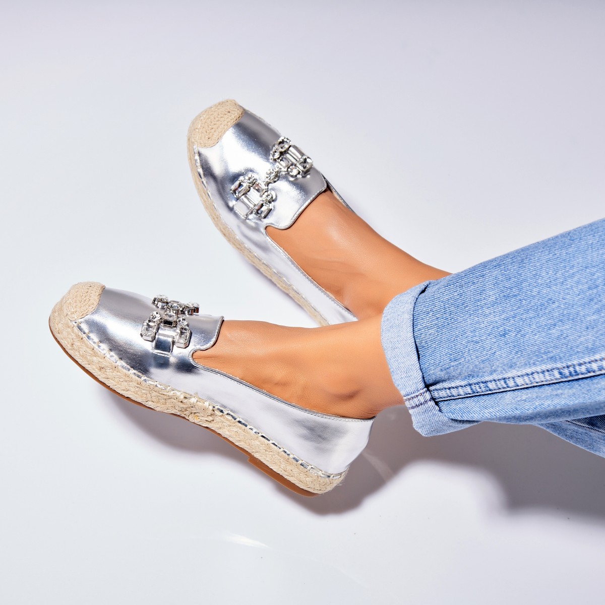 Poze Espadrile dama Argintii din Piele Ecologica Mavy