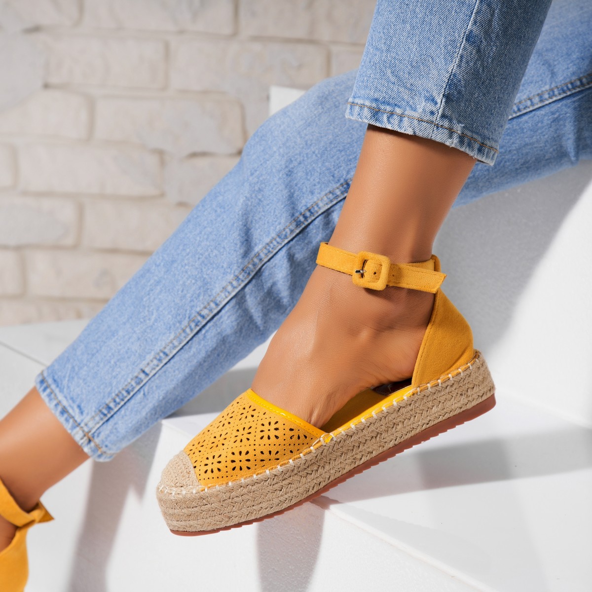 Poze Espadrile dama Galbene din Piele Ecologica Intoarsa Eastyn