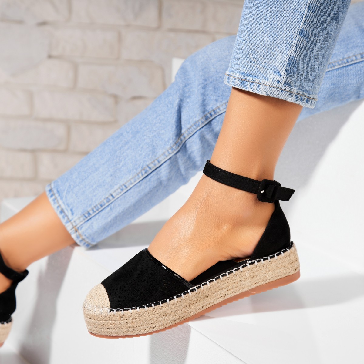 Poze Espadrile dama Negre din Piele Ecologica Intoarsa Aspen