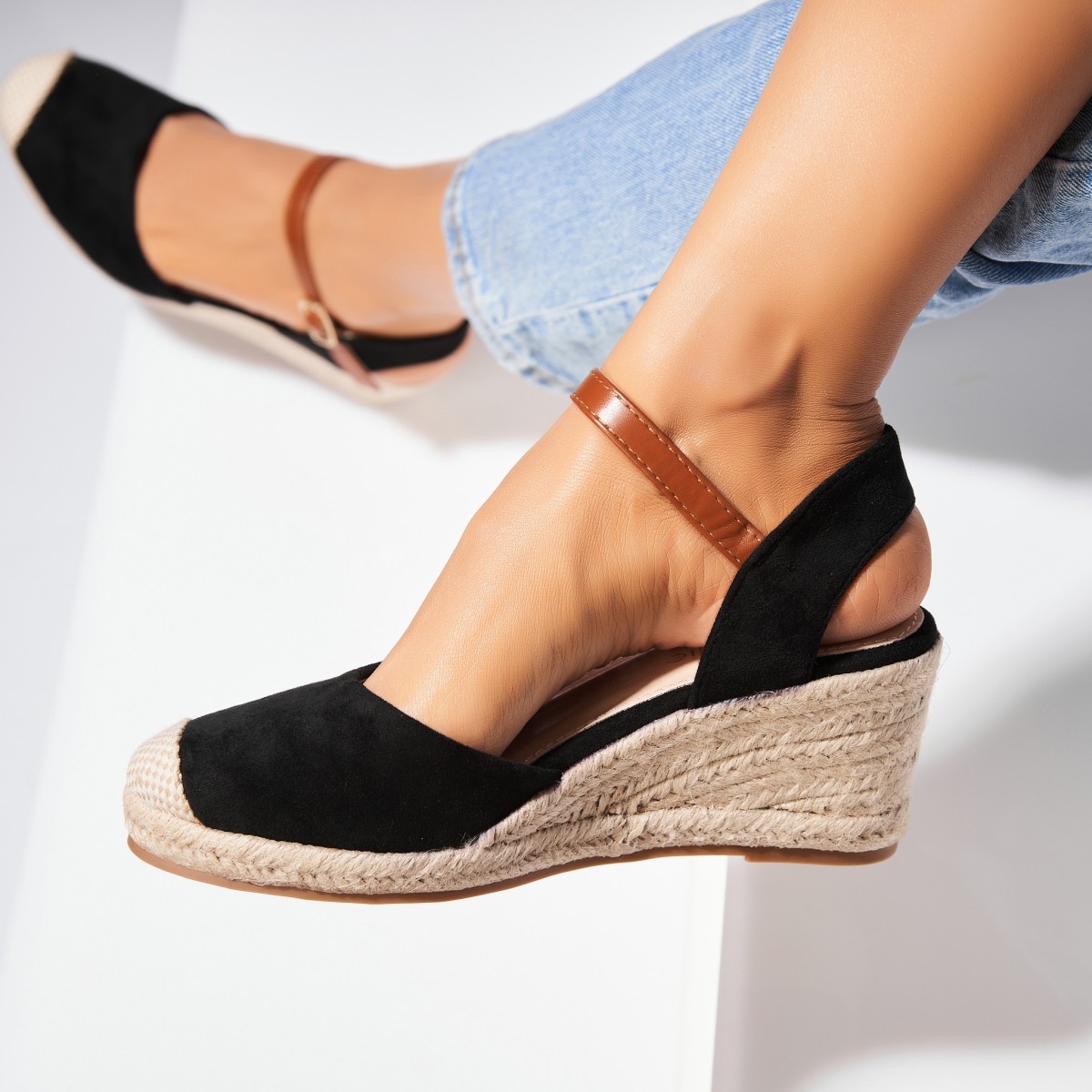 Poze Espadrile dama Negre din Piele Ecologica Intoarsa Skilah