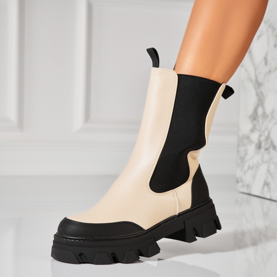 Poze Ghete Dama Imblanite Bej din Piele Ecologica Dayna