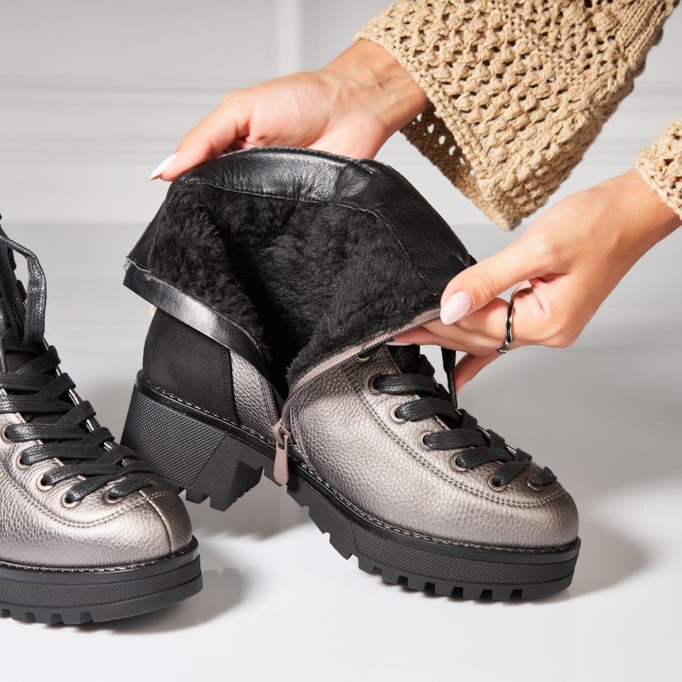 Poze Ghete Dama Imblanite Bronz din Piele Ecologica Alva