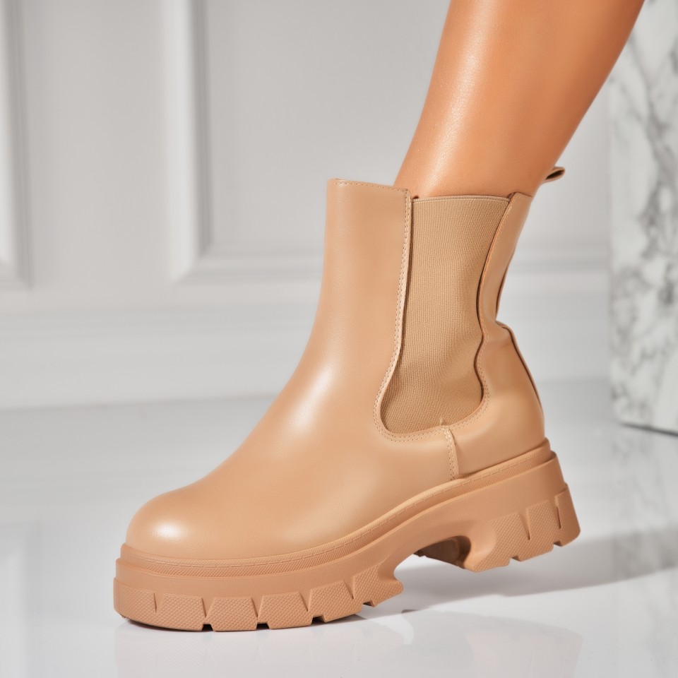 Poze Ghete Dama Imblanite Kaki din Piele Ecologica Madina