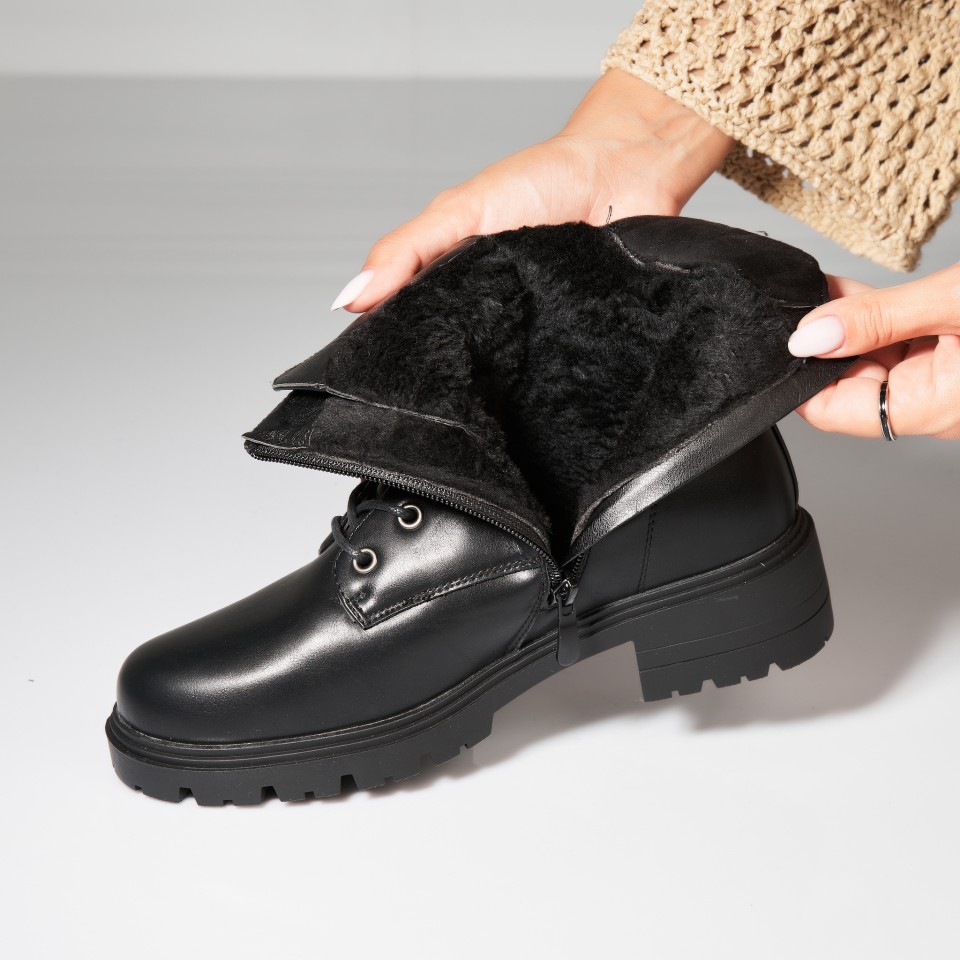 Poze Ghete Dama Imblanite Negre din Piele Ecologica Anjan