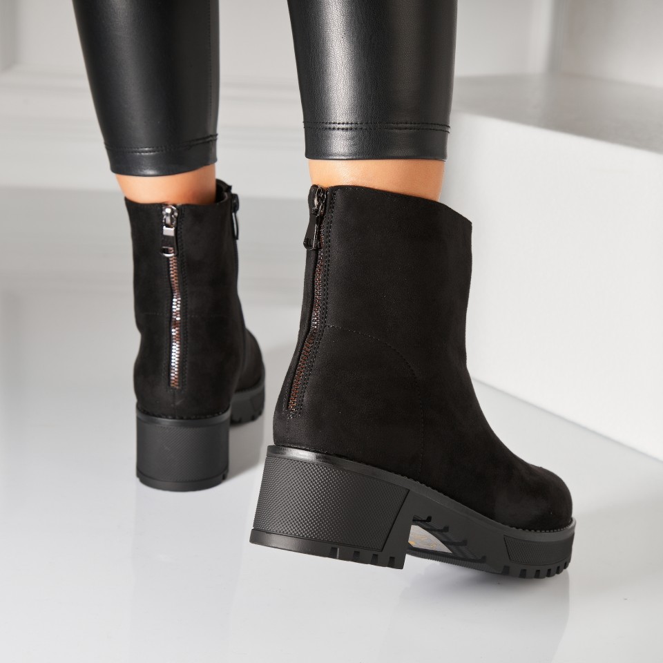 Poze Ghete Dama Imblanite Negre din Piele Ecologica Intoarsa Diane