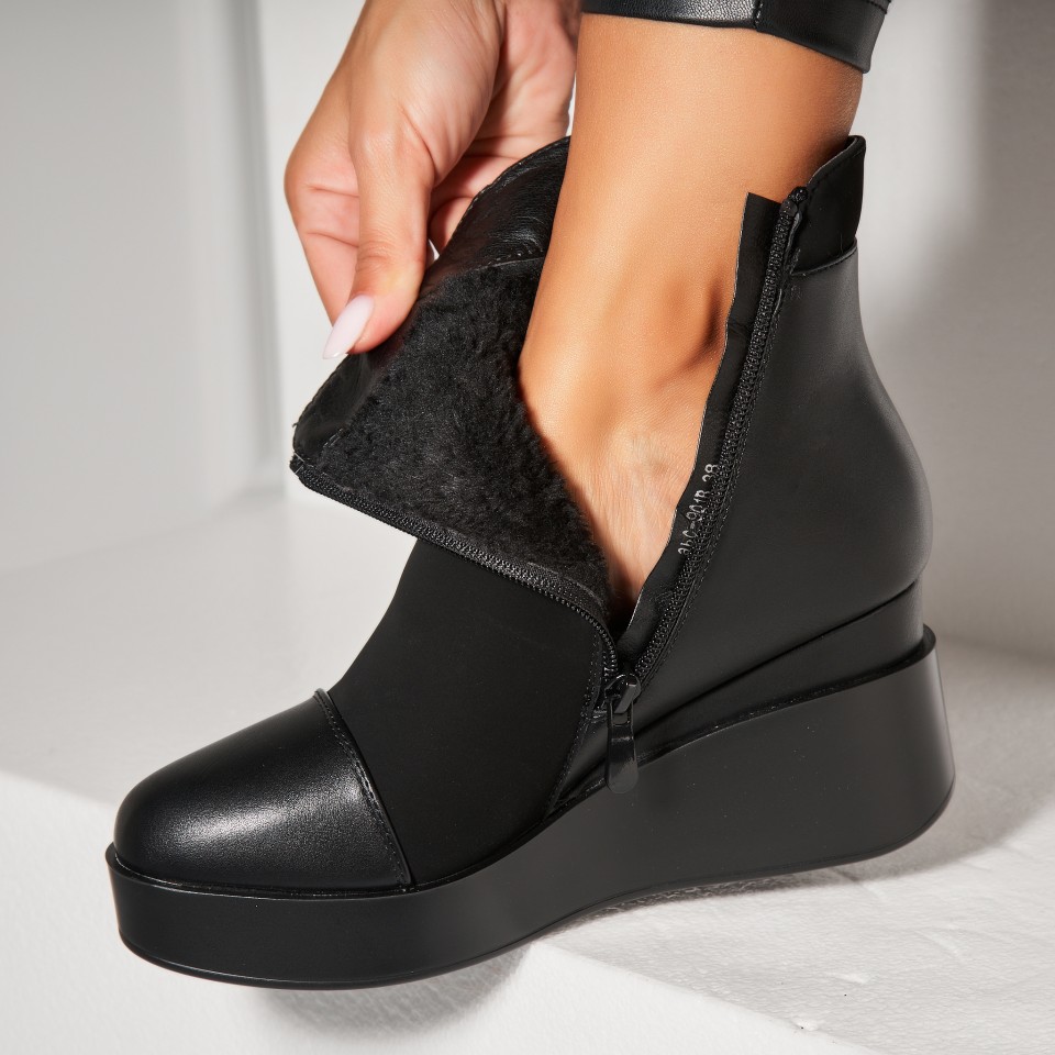 Poze Ghete Dama Imblanite Negre din Piele Ecologica Intoarsa Heira