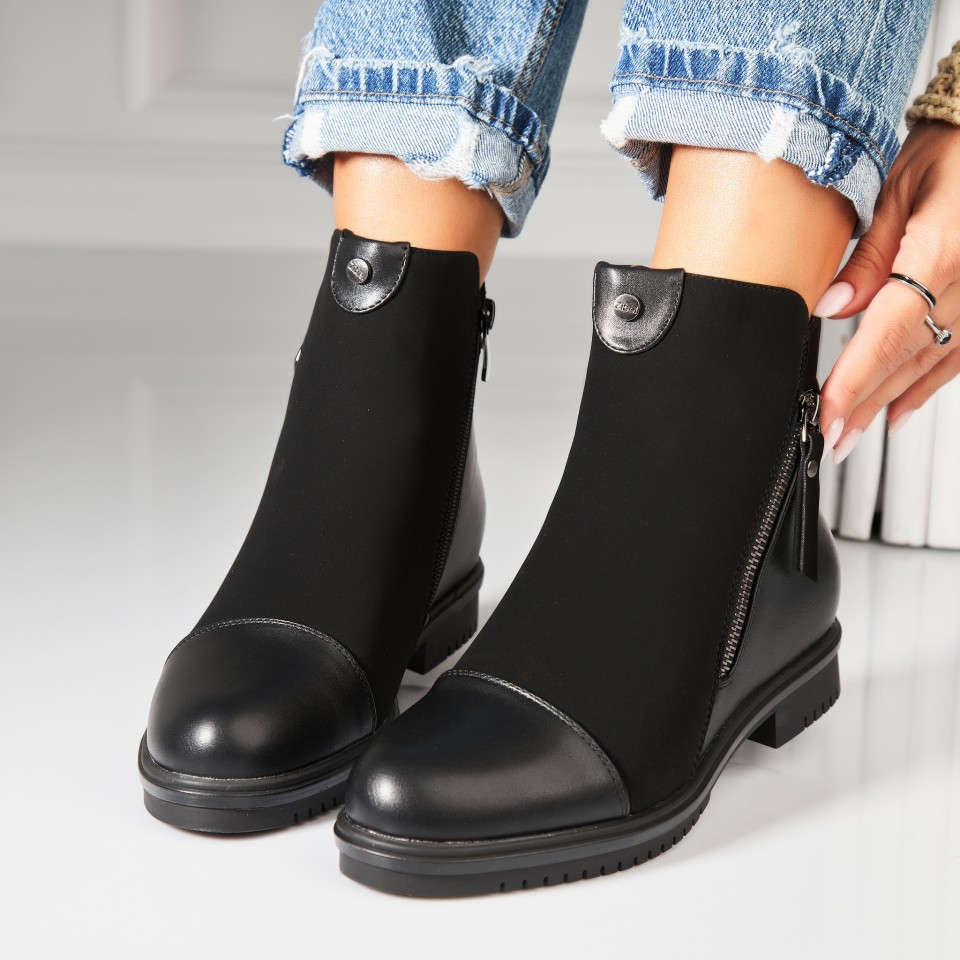 Poze Ghete Dama Imblanite Negre din Piele Ecologica Intoarsa Saraya