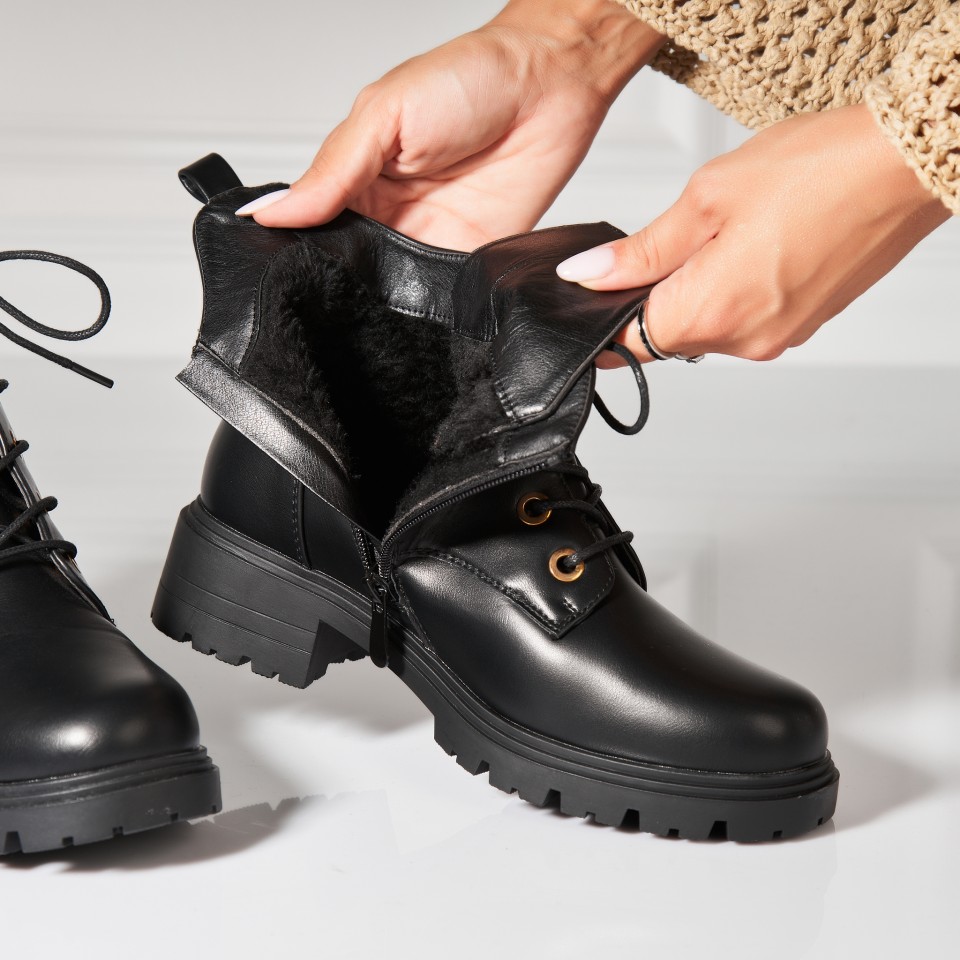 Poze Ghete Dama Imblanite Negre din Piele Ecologica Marilla