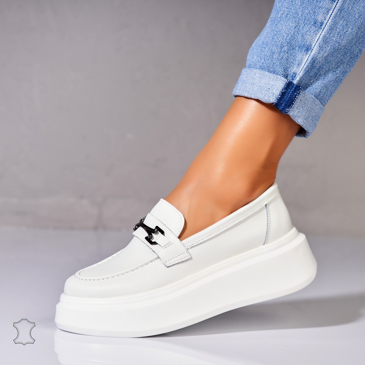 Poze Mocasini dama Piele Naturala Albi Lydia