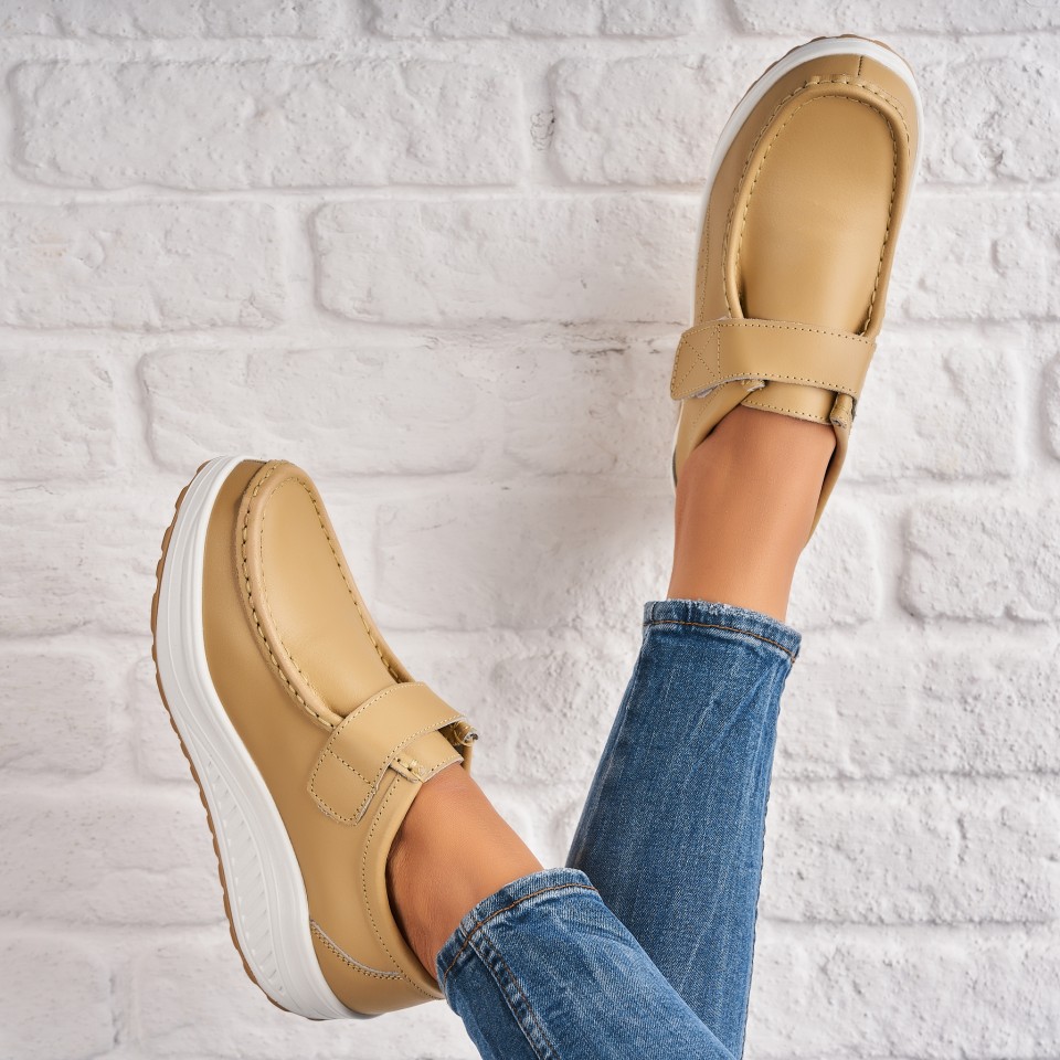 Poze Mocasini dama Piele Naturala Bej Emika