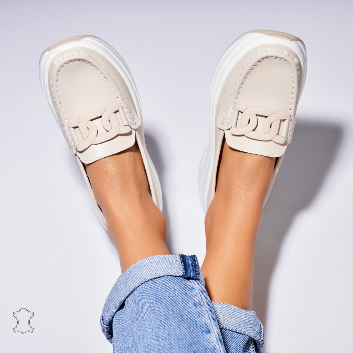 Poze Mocasini dama Piele Naturala Bej Markai