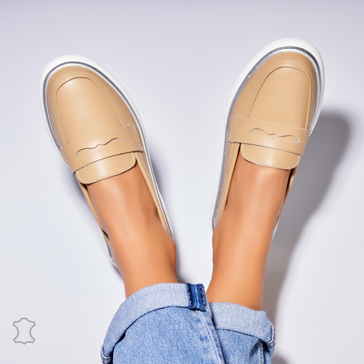 Poze Mocasini dama Piele Naturala Bej Neyda