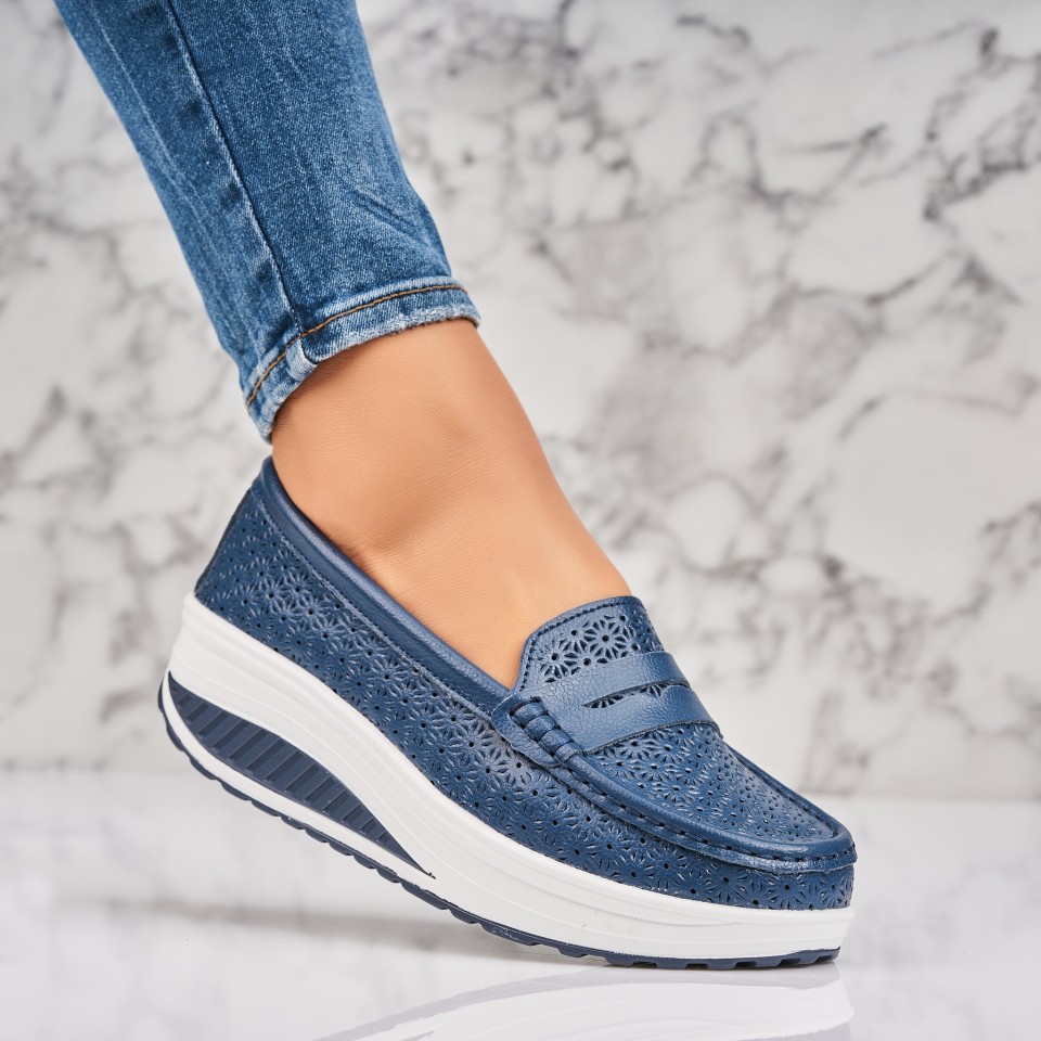 Mocasini dama Piele Naturala Bleumarin Clara