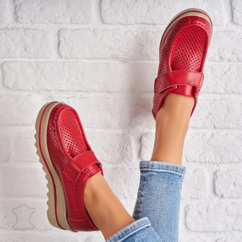 Poze Mocasini dama Piele Naturala Bordo Kya