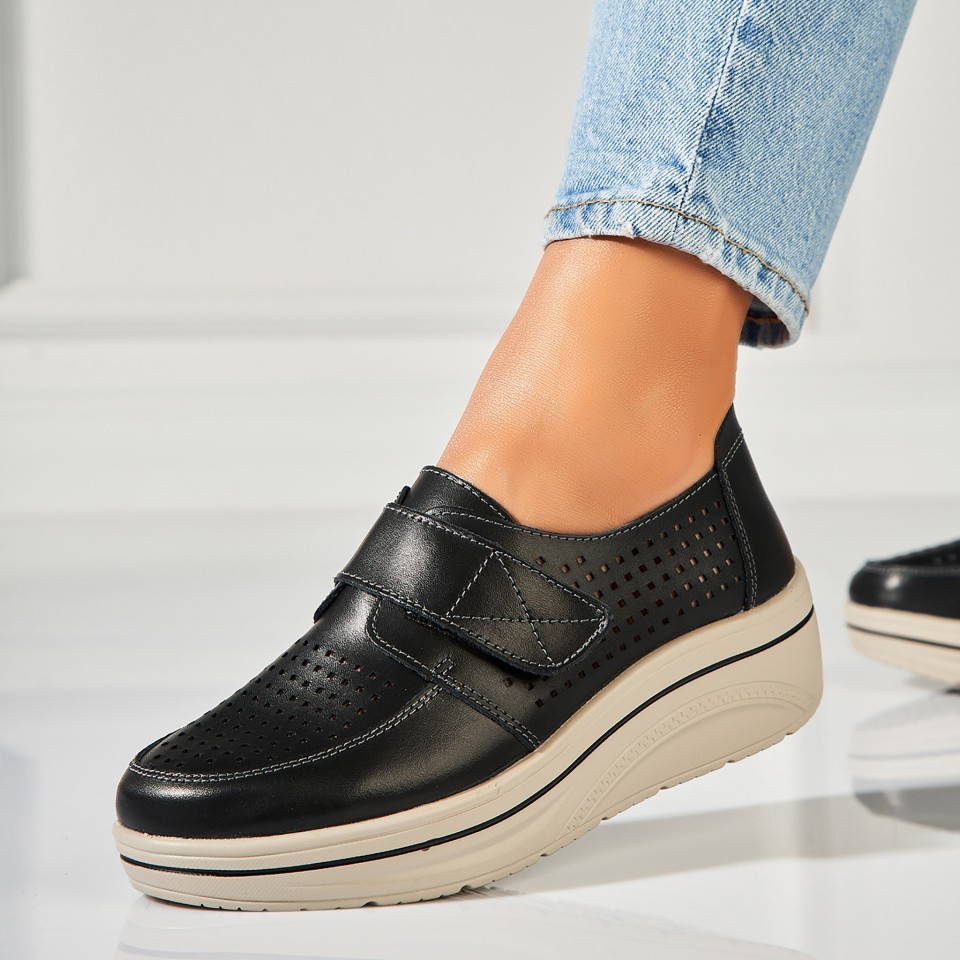 Poze Mocasini dama Piele Naturala Negri Izana