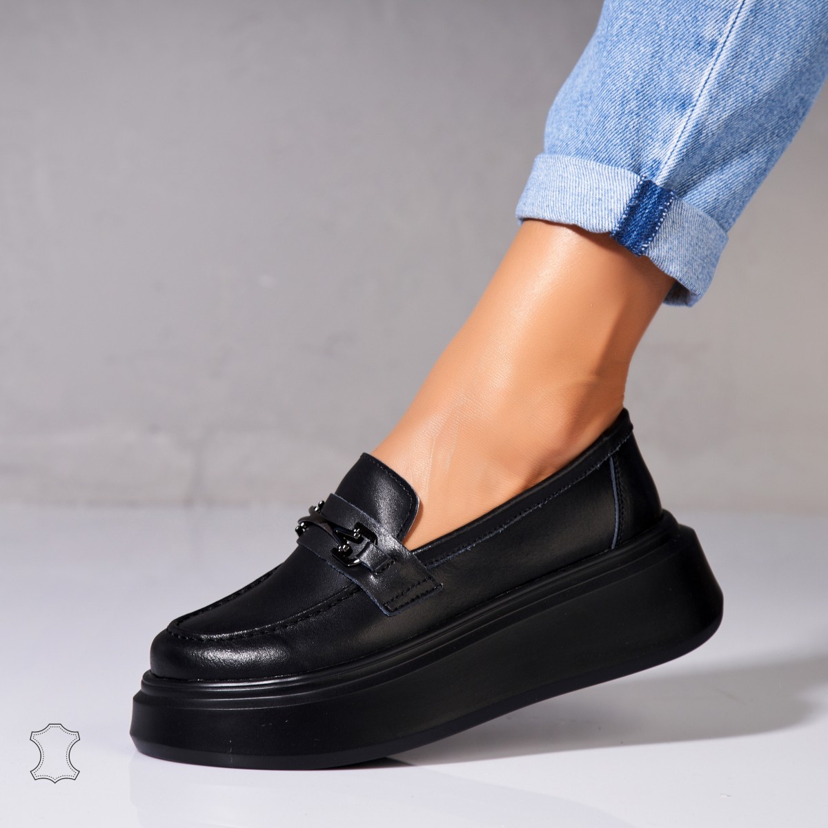 Poze Mocasini dama Piele Naturala Negri Lydia