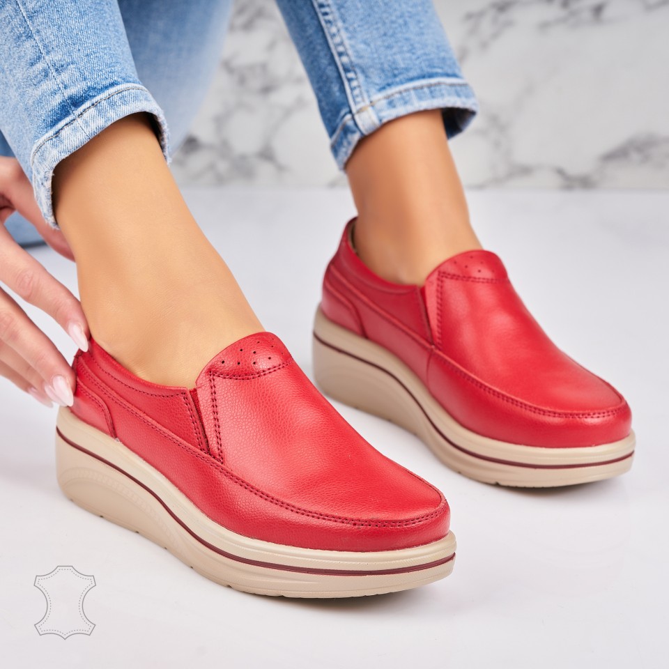 Poze Mocasini dama Piele Naturala Rosii Crue