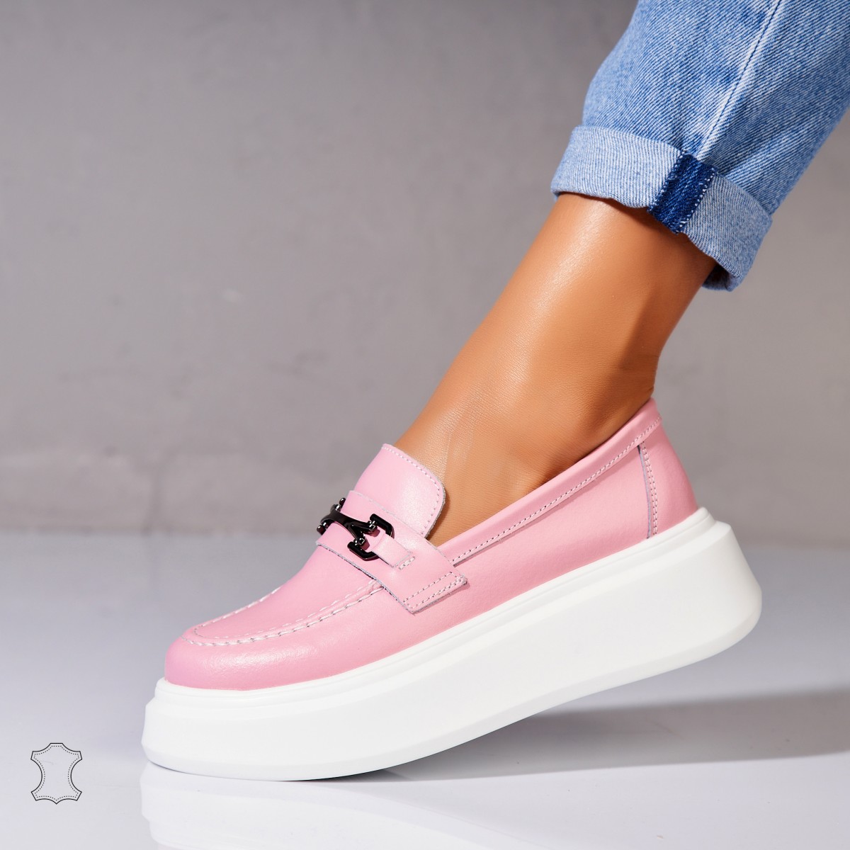 Poze Mocasini dama Piele Naturala Roz Lydia