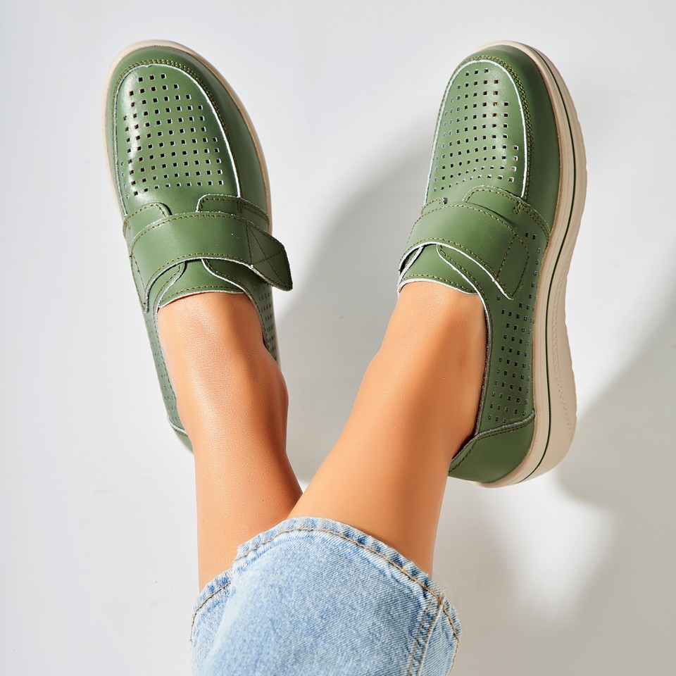 Poze Mocasini dama Piele Naturala Verzi Izana