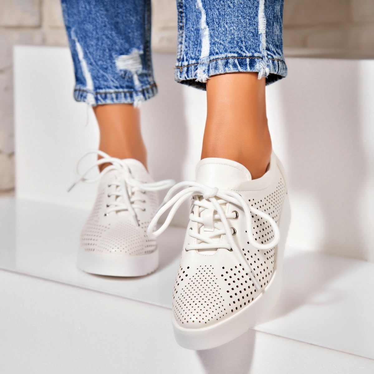 Poze Pantofi dama casual Albi din Piele Ecologica Jenin