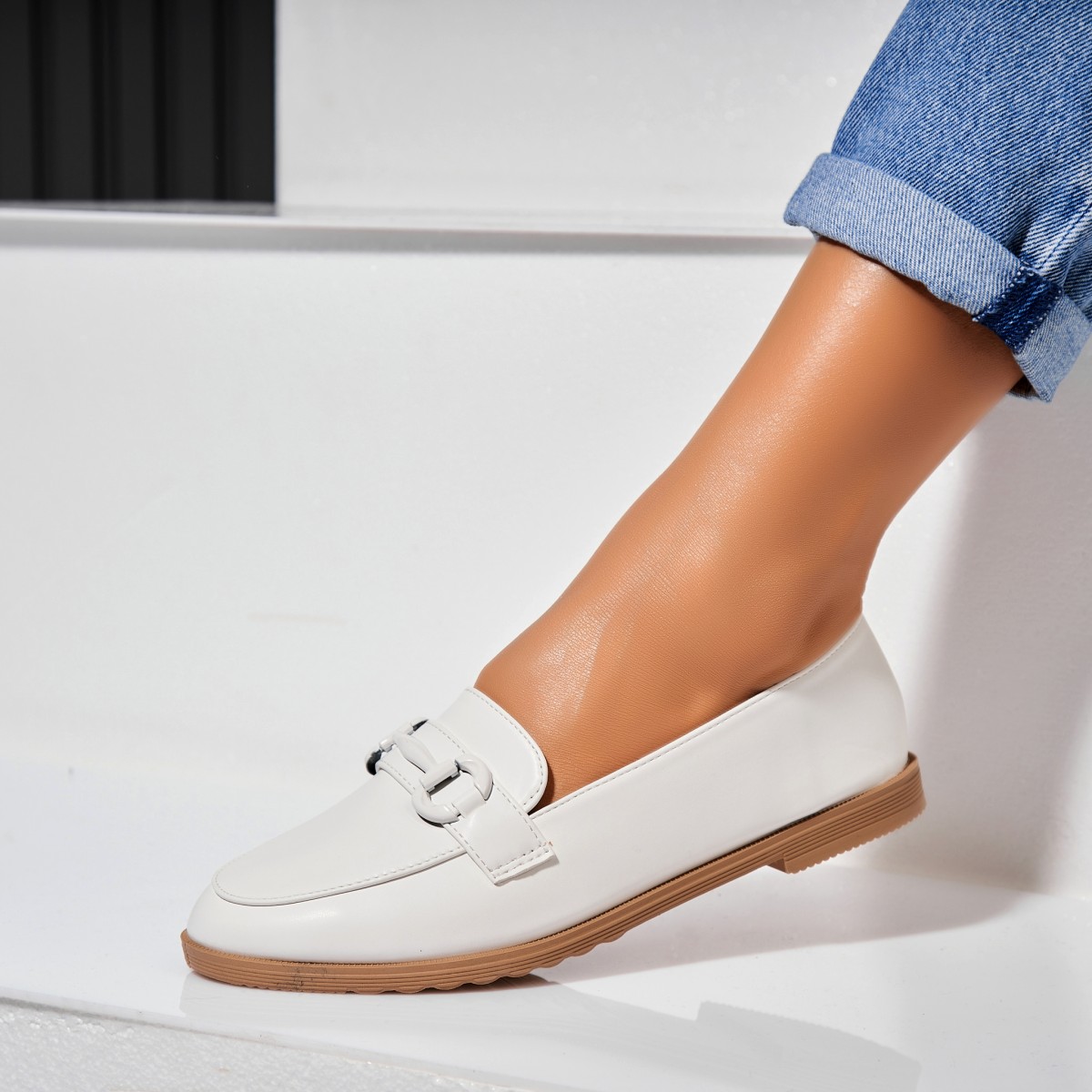 Poze Pantofi dama casual Albi din Piele Ecologica Raima