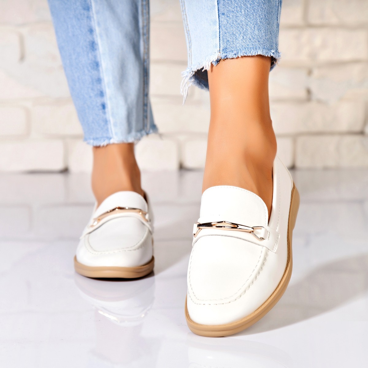 Poze Pantofi dama casual Albi din Piele Ecologica Tiera