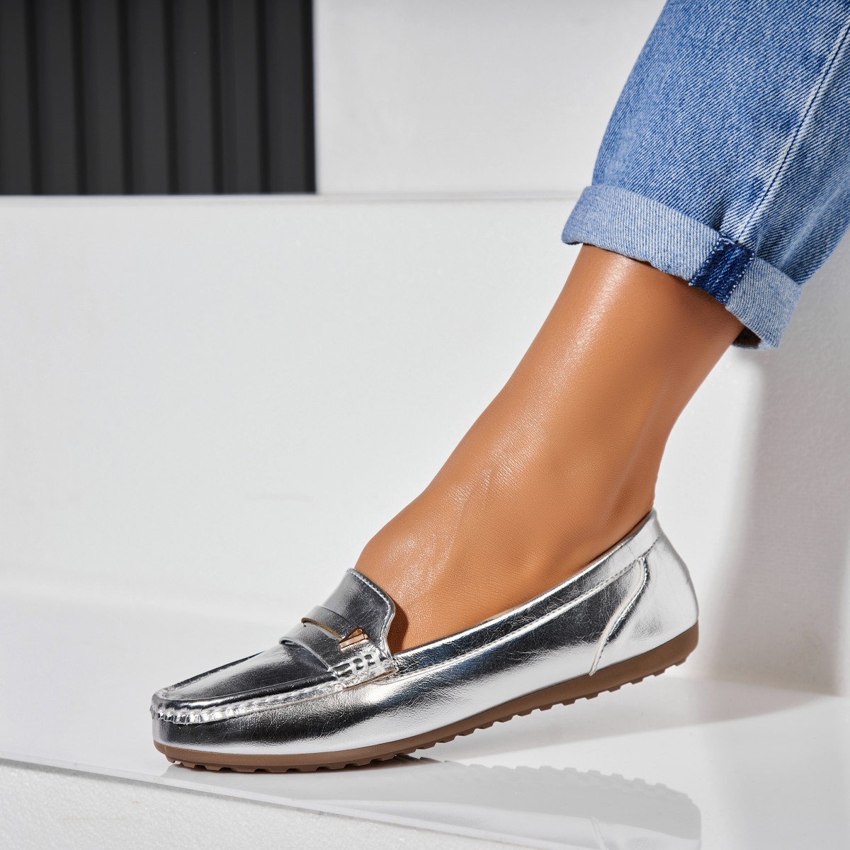 Poze Pantofi dama casual Argintii din Piele Ecologica Jaxel