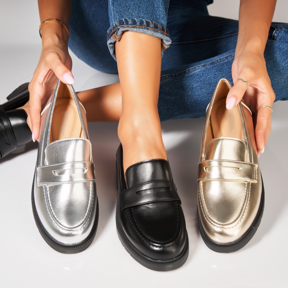 Poze Pantofi dama casual Auriu din Piele Ecologica Lacuita Nasiya