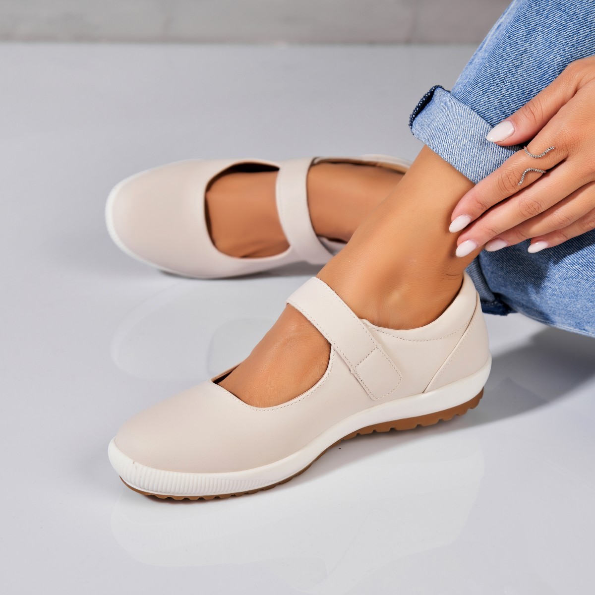 Poze Pantofi dama casual Bej din Piele Ecologica Alenia