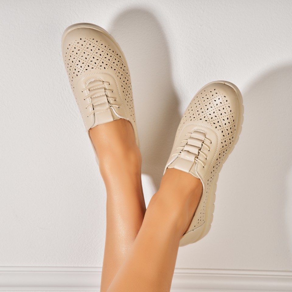 Poze Pantofi dama casual Bej din Piele Ecologica Ilya