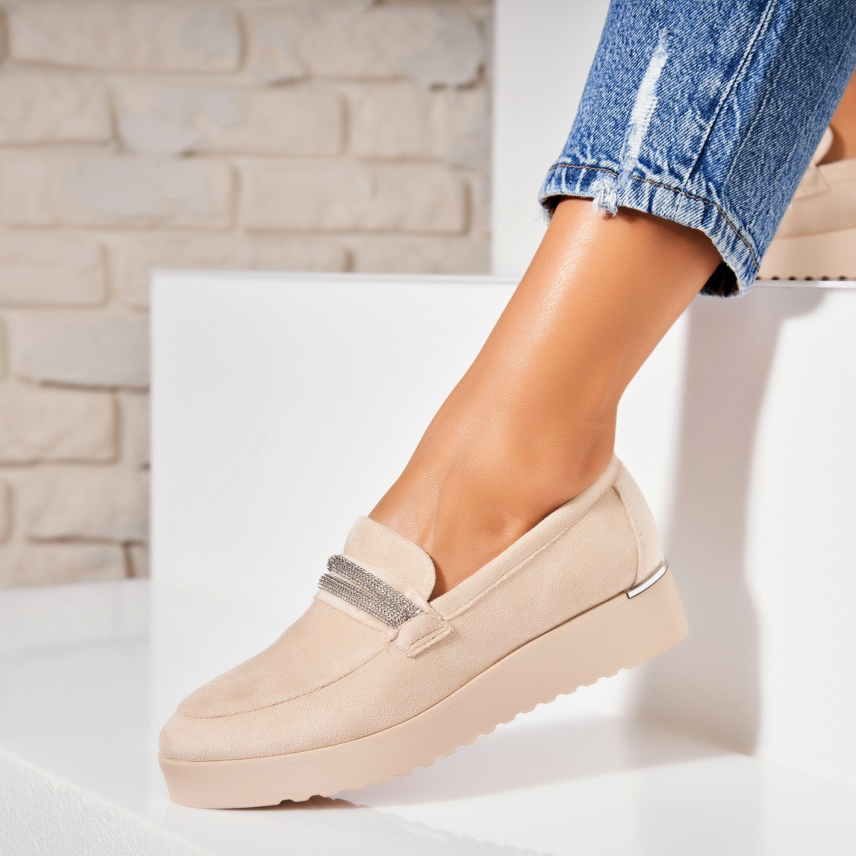 Poze Pantofi dama casual Bej din Piele Ecologica Intoarsa Azyla