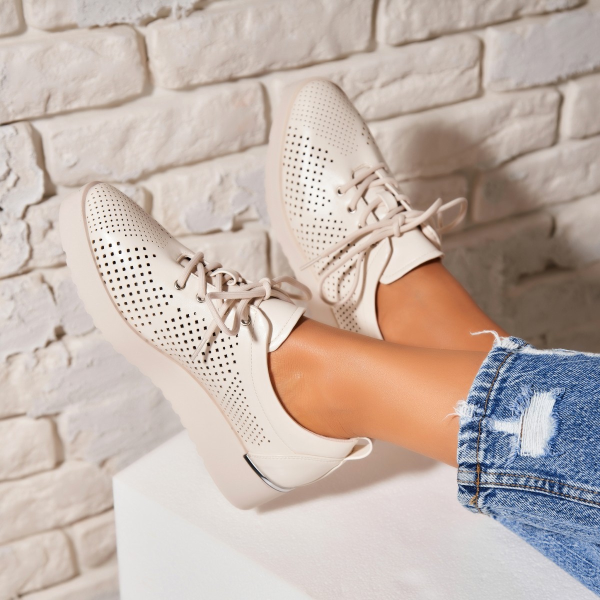 Poze Pantofi dama casual Bej din Piele Ecologica Jenin