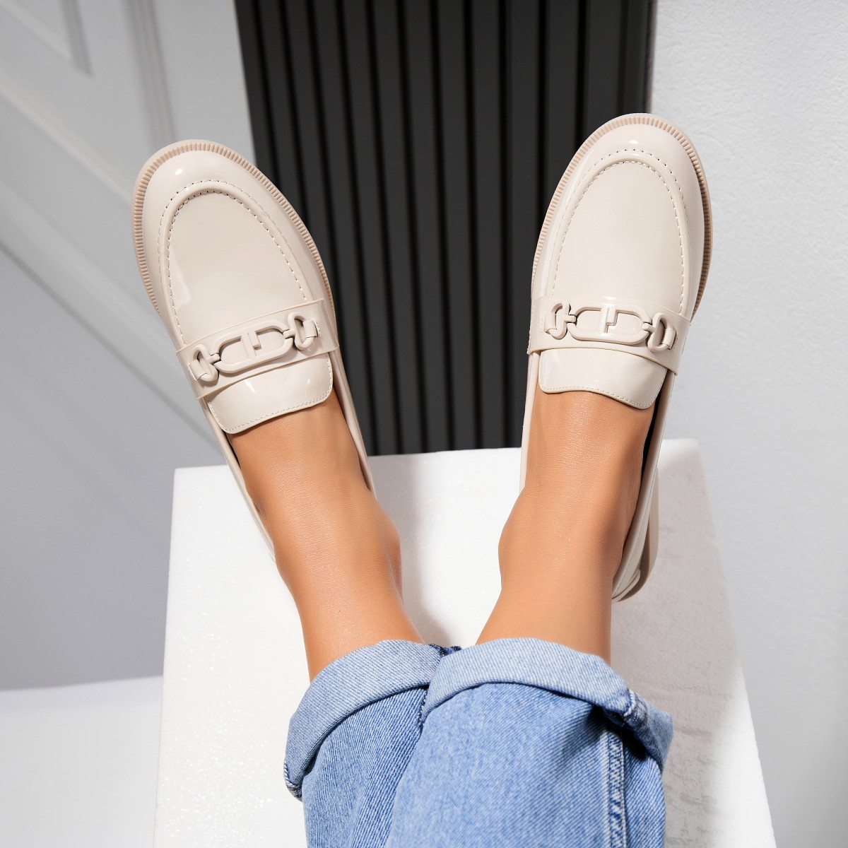 Poze Pantofi dama casual Bej din Piele Ecologica Lacuita Davy