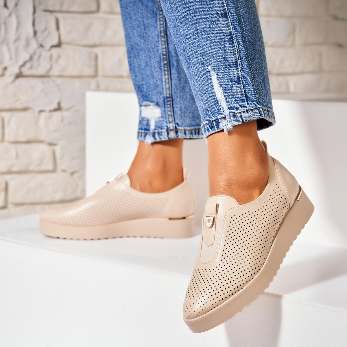 Poze Pantofi dama casual Bej din Piele Ecologica Sira