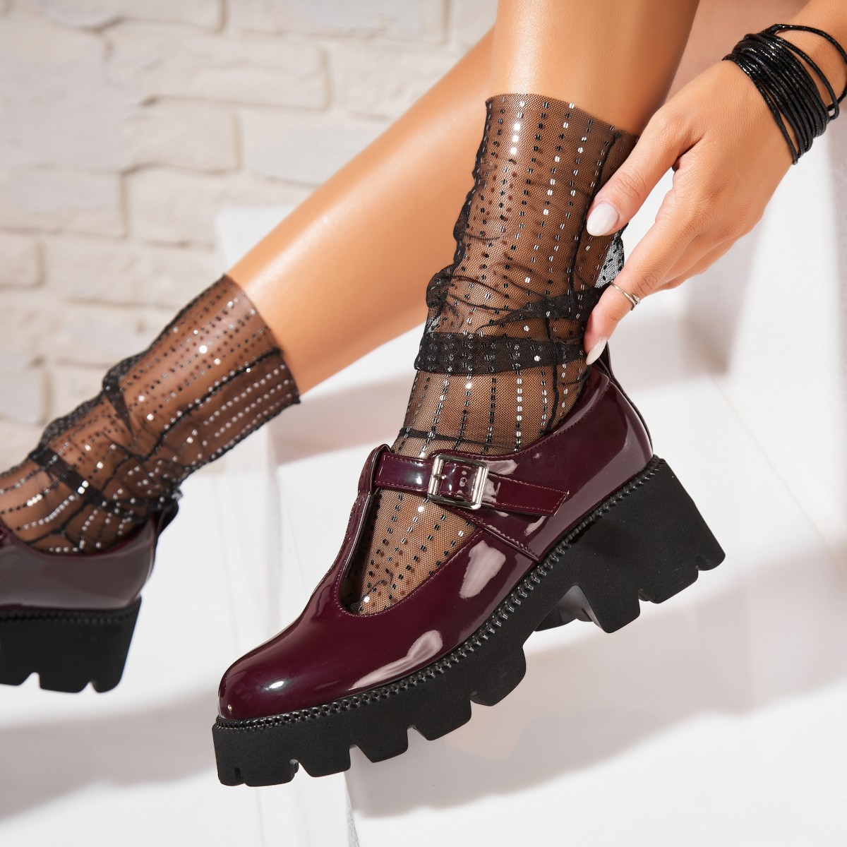 Poze Pantofi dama casual Bordo din Piele Ecologica Lacuita Inari