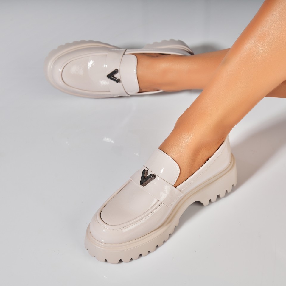 Poze Pantofi dama casual Crem din Piele Ecologica Lacuita Kleio