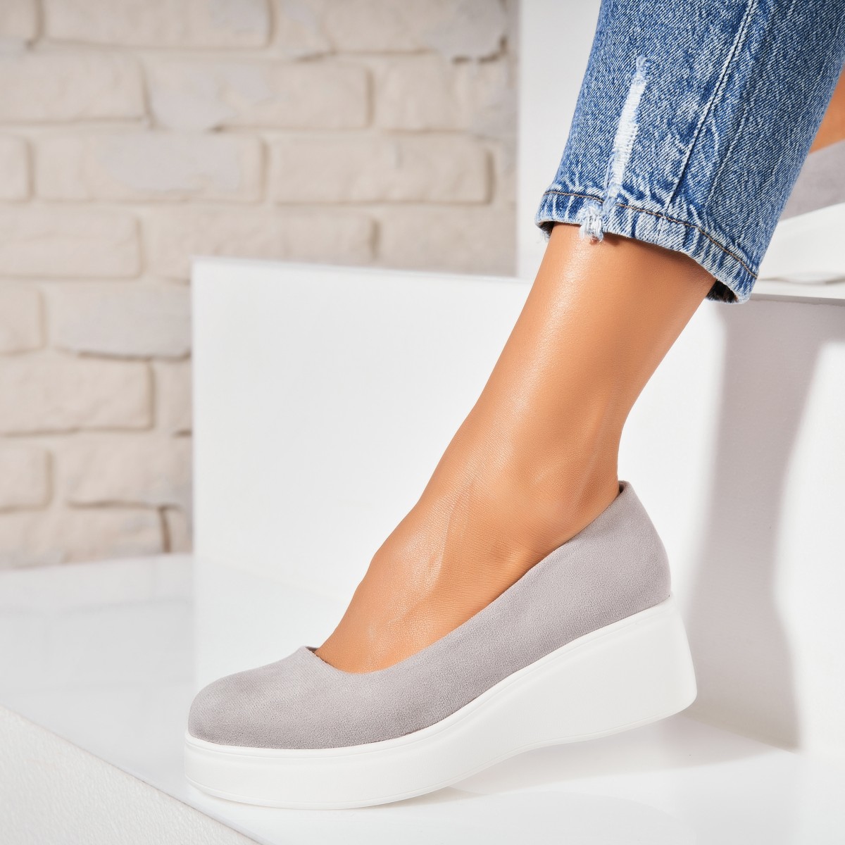 Poze Pantofi dama casual Gri din Piele Ecologica Intoarsa Zira