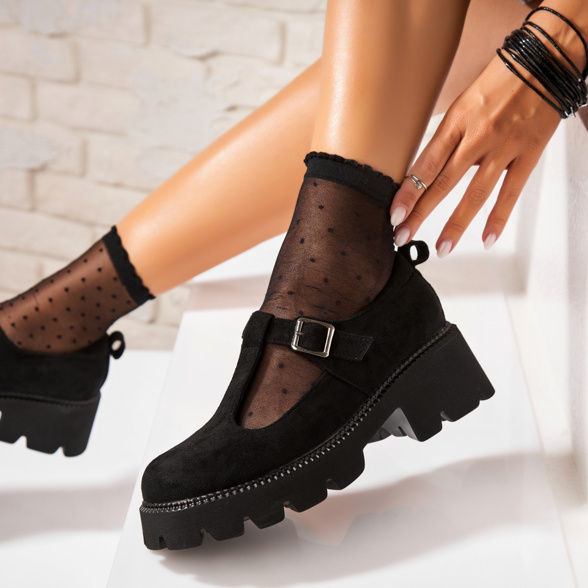 Poze Pantofi dama casual Negri din Piele Ecologica Intoarsa Inari