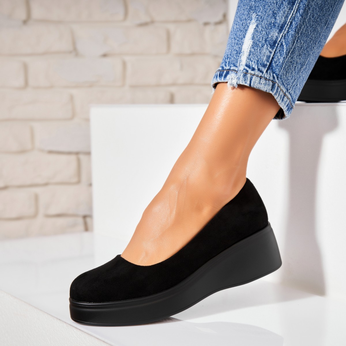 Poze Pantofi dama casual Negri din Piele Ecologica Intoarsa Zira