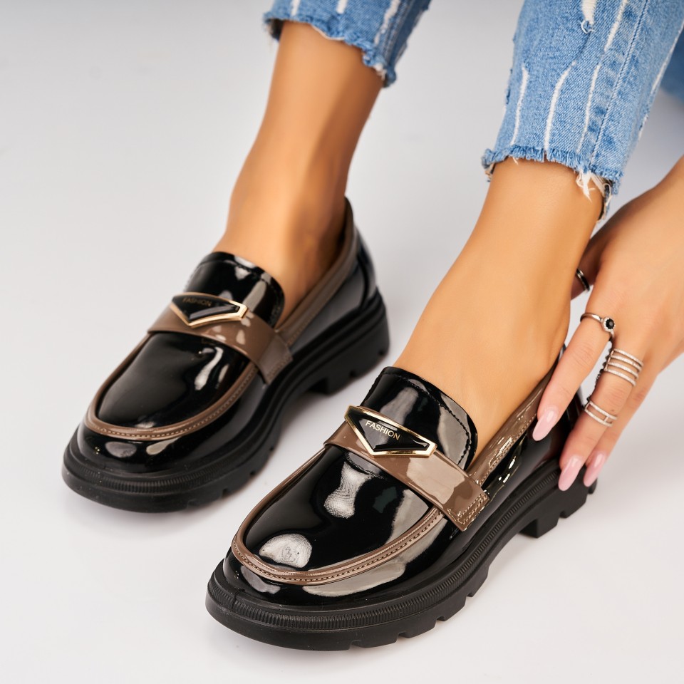 Poze Pantofi dama casual Negri din Piele Ecologica Lacuita Hikma