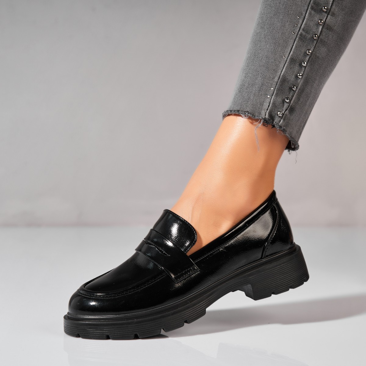 Poze Pantofi dama casual Negri din Piele Ecologica Lacuita Seena3