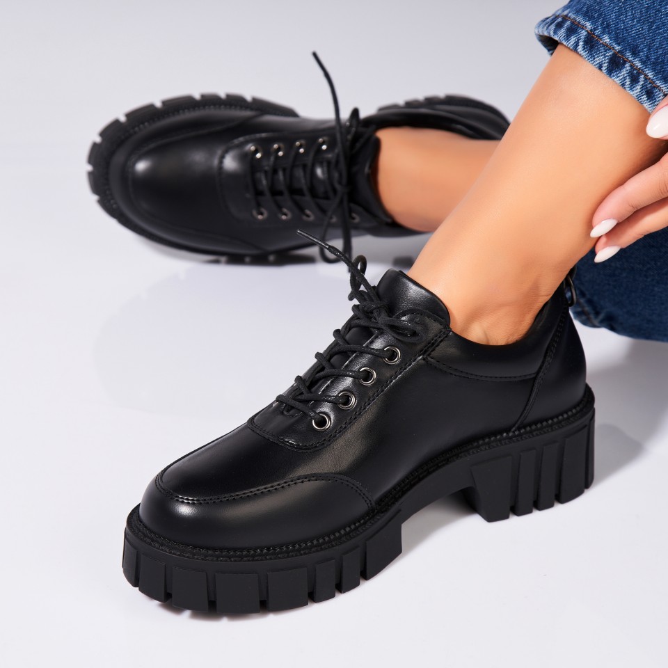 Poze Pantofi dama casual Negri din Piele Ecologica Lavina