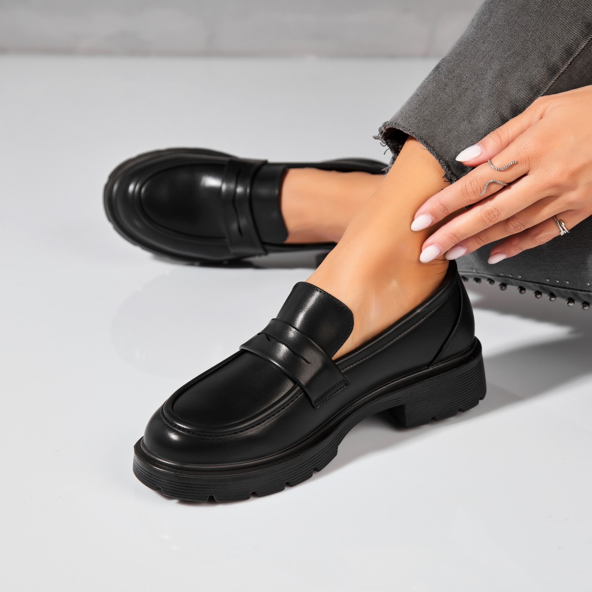 Poze Pantofi dama casual Negri din Piele Ecologica Seena