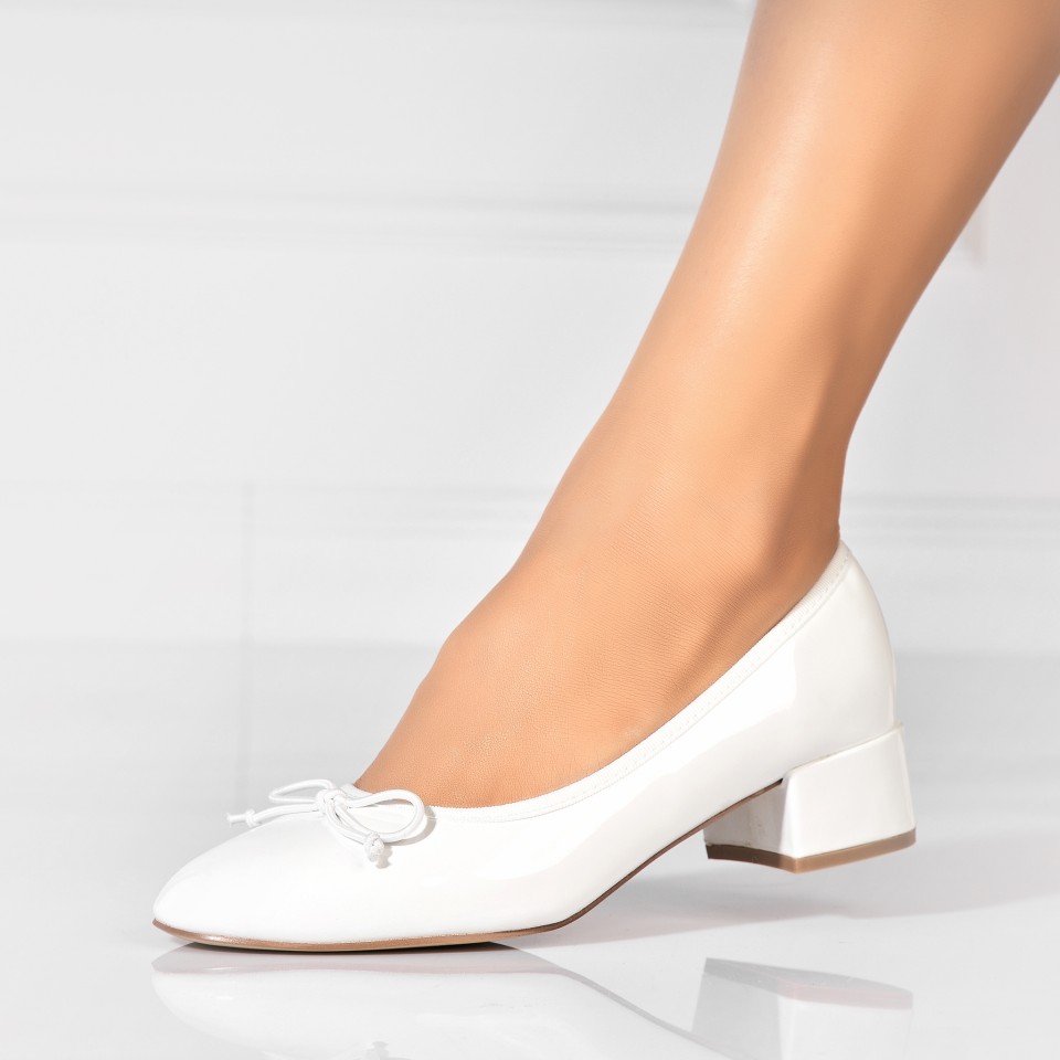 Poze Pantofi dama cu toc Albi din Piele Ecologica Lacuita Synai