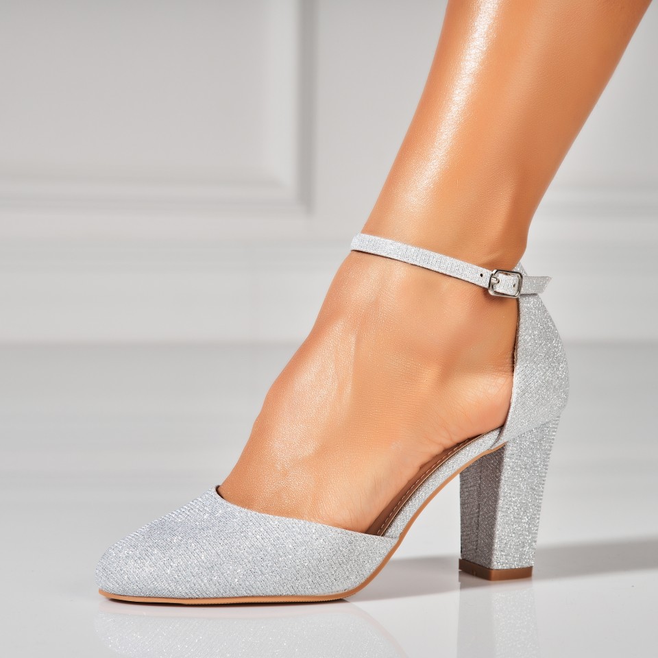 Poze Pantofi dama cu toc Argintii din Glitter Yenifer2