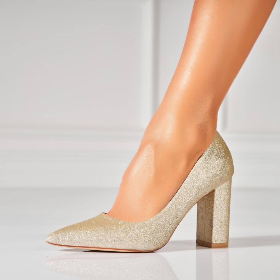 Poze Pantofi dama cu toc Auriu din Glitter Miyani