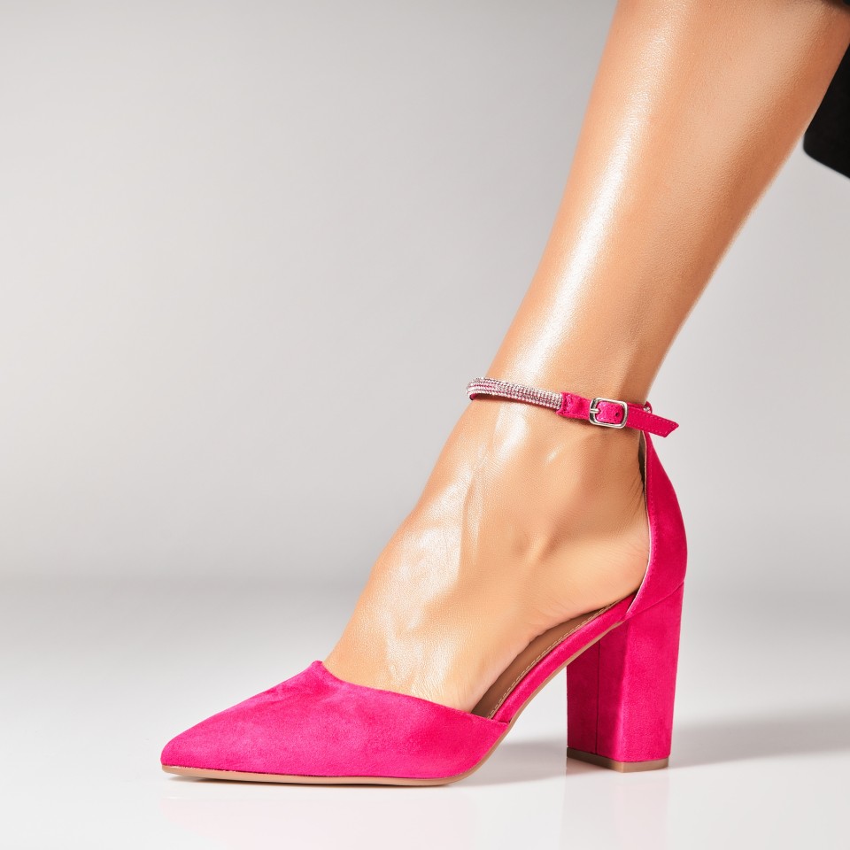 Poze Pantofi dama cu toc Fucsia din Piele Ecologica Intoarsa Calla