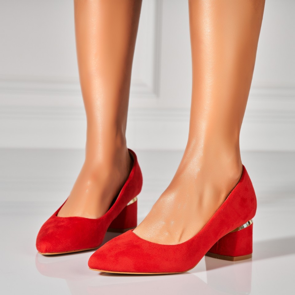 Poze Pantofi dama cu toc Rosii din Piele Ecologica Intoarsa Eniya2