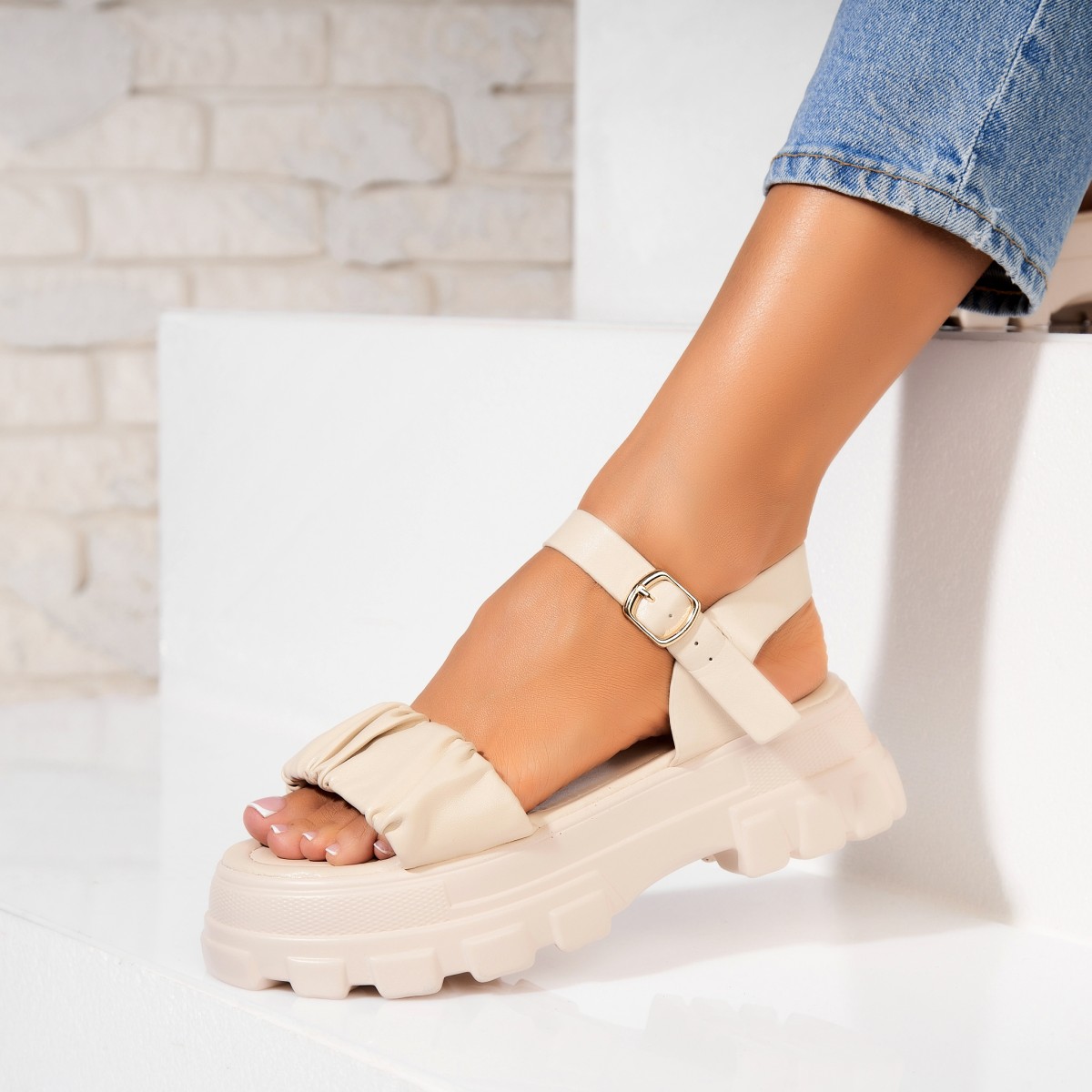 Poze Sandale dama cu platforma Bej din Piele Ecologica Hymie